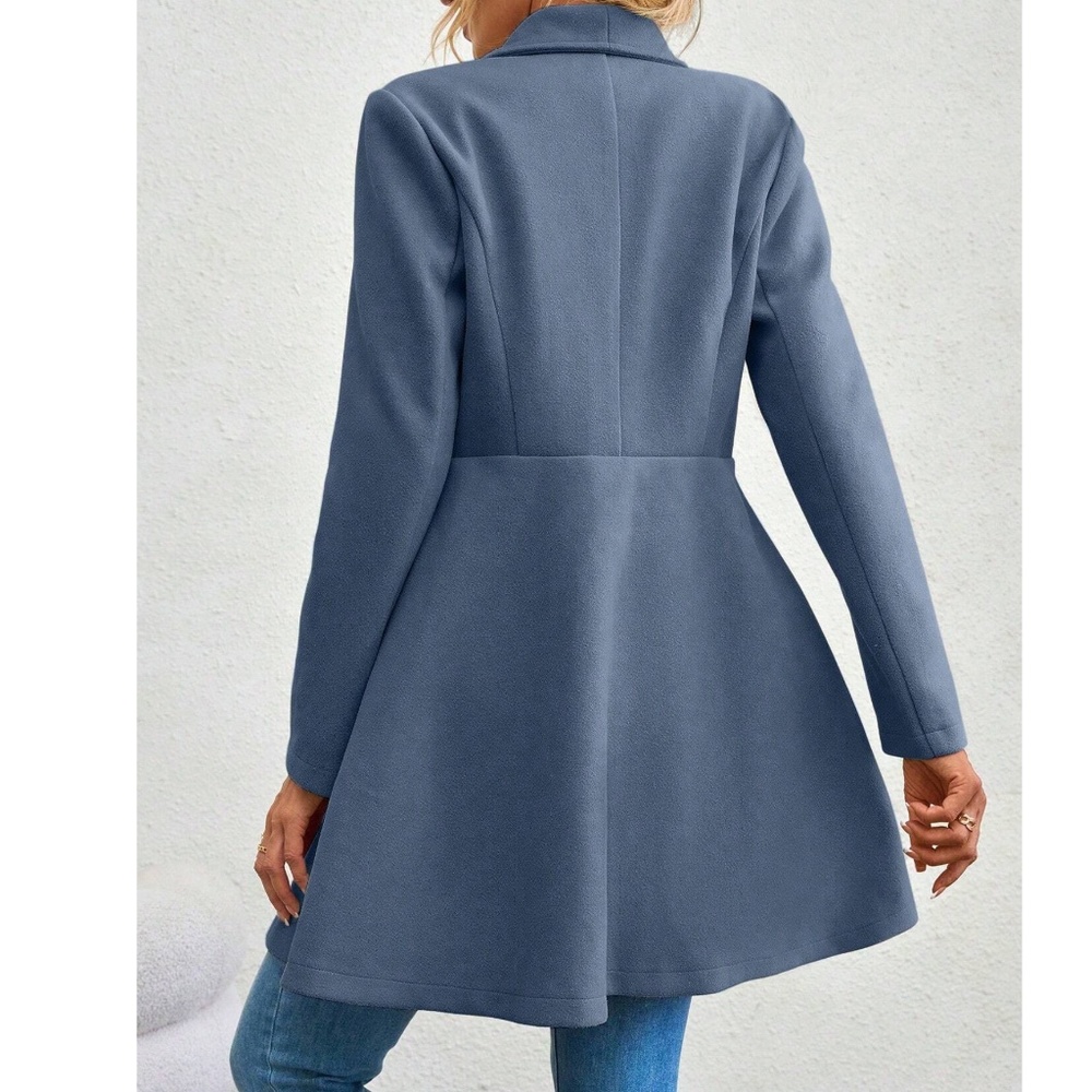 Classic Wide Collar Flare Hem Button Oversized Pea Coat - Picture 5 of 13